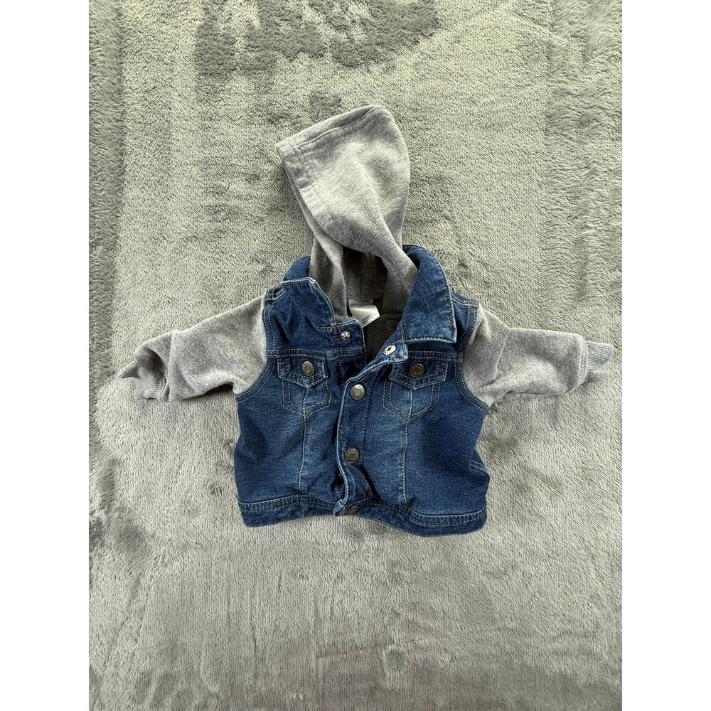 Okie Dokie Baby Boy Blue Denim Gray Hooded Jacket 3M F21628 321-0420